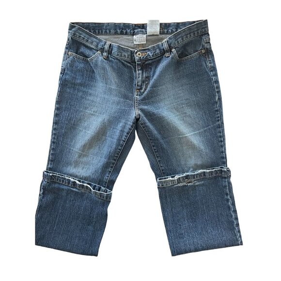 Columbia Jeans Womens 14 Blue Denim Boot Cut Leg Faded Distressed Torn - Picture 1 of 14